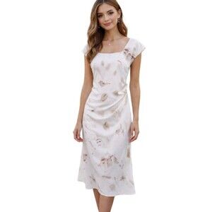 Floral Midi Dress Bridal Shower Rehearsal Dinner Church Feminine White Size S
